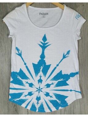 Disney Frozen The Broadway Musical Snowflake Women’s Small Graphic Tee White #14
